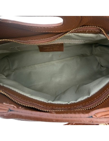 Sac à main en cuir véritable à franges et poignée découpée