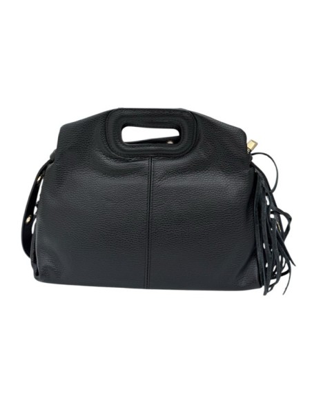 Sac à main en cuir véritable à franges et poignée découpée