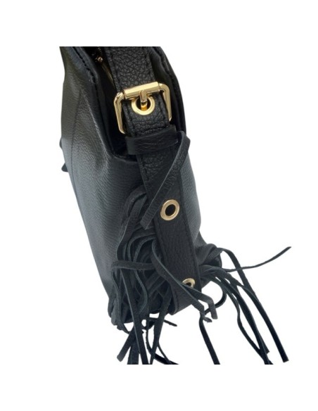 Sac à main en cuir véritable à franges et poignée découpée