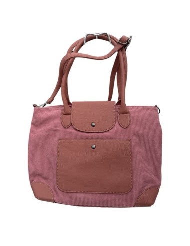 Sac cabas en velours côtelé et détails effet cuir