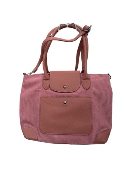 Sac cabas en velours côtelé et détails effet cuir