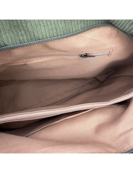 Sac cabas en velours côtelé et détails effet cuir