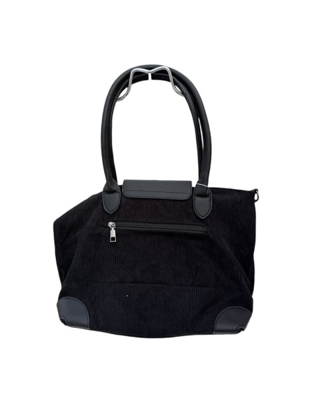 Sac cabas en velours côtelé et détails effet cuir