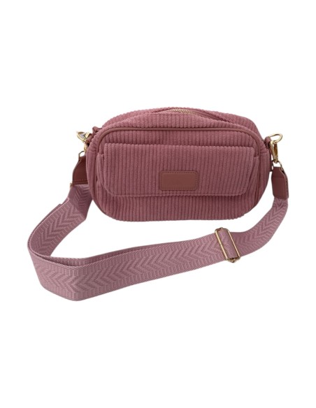 Sac besace en velours côtelé et sangle géométrique