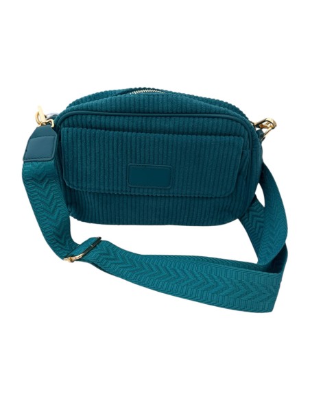 Sac besace en velours côtelé et sangle géométrique