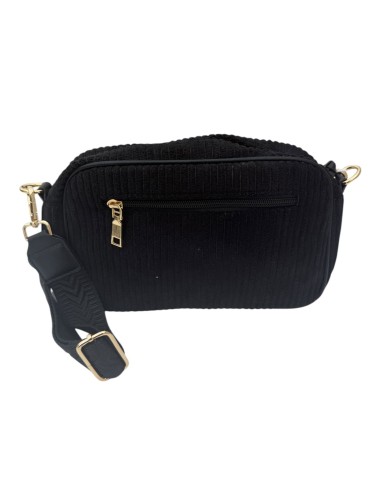 Sac besace en velours côtelé et sangle géométrique