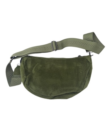 Sac demi-lune en velours côtelé et sangle tissée