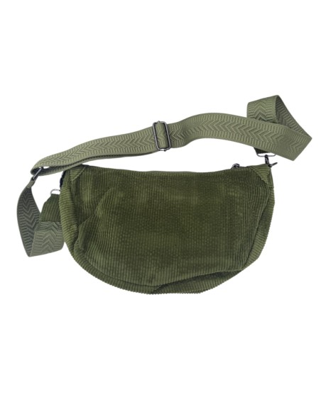 Sac demi-lune en velours côtelé et sangle tissée
