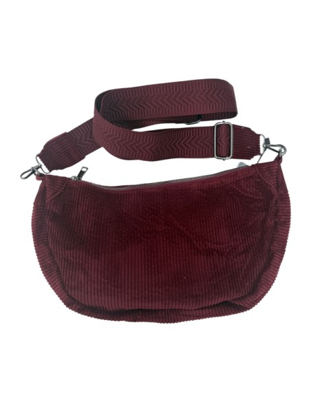 Sac demi-lune en velours côtelé et sangle tissée