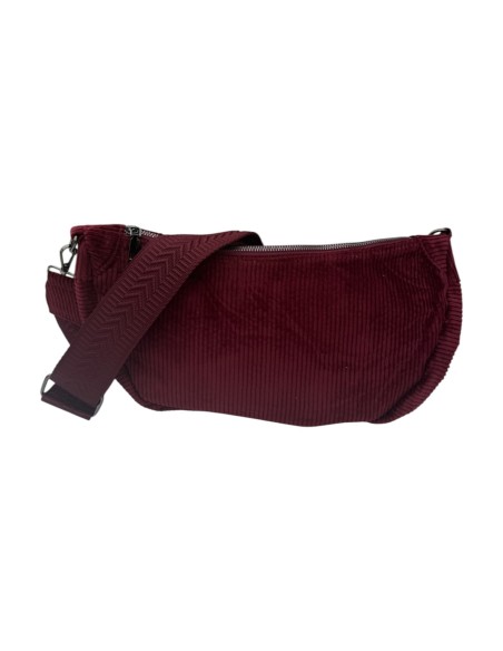 Sac demi-lune en velours côtelé et sangle tissée