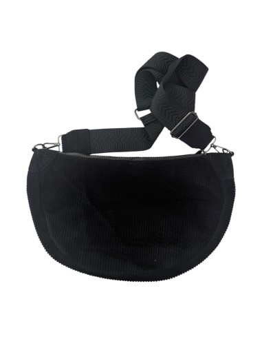 Sac demi-lune en velours côtelé et sangle tissée