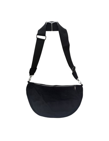 Sac demi-lune en velours côtelé et sangle tissée