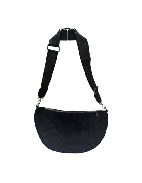 Sac demi-lune en velours côtelé et sangle tissée